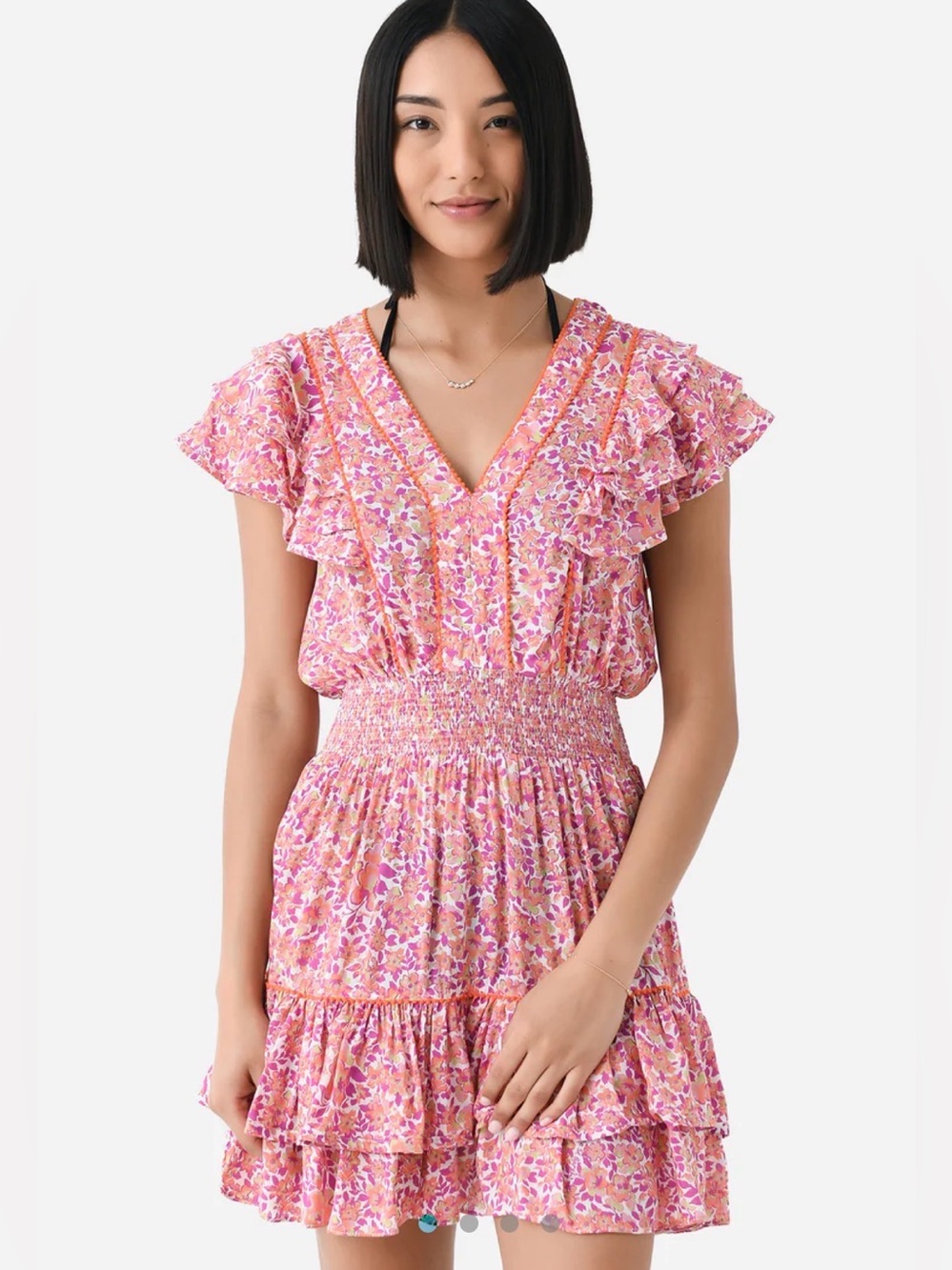 Poupette St Barth Pink Floral Ruffle Mini Dress
